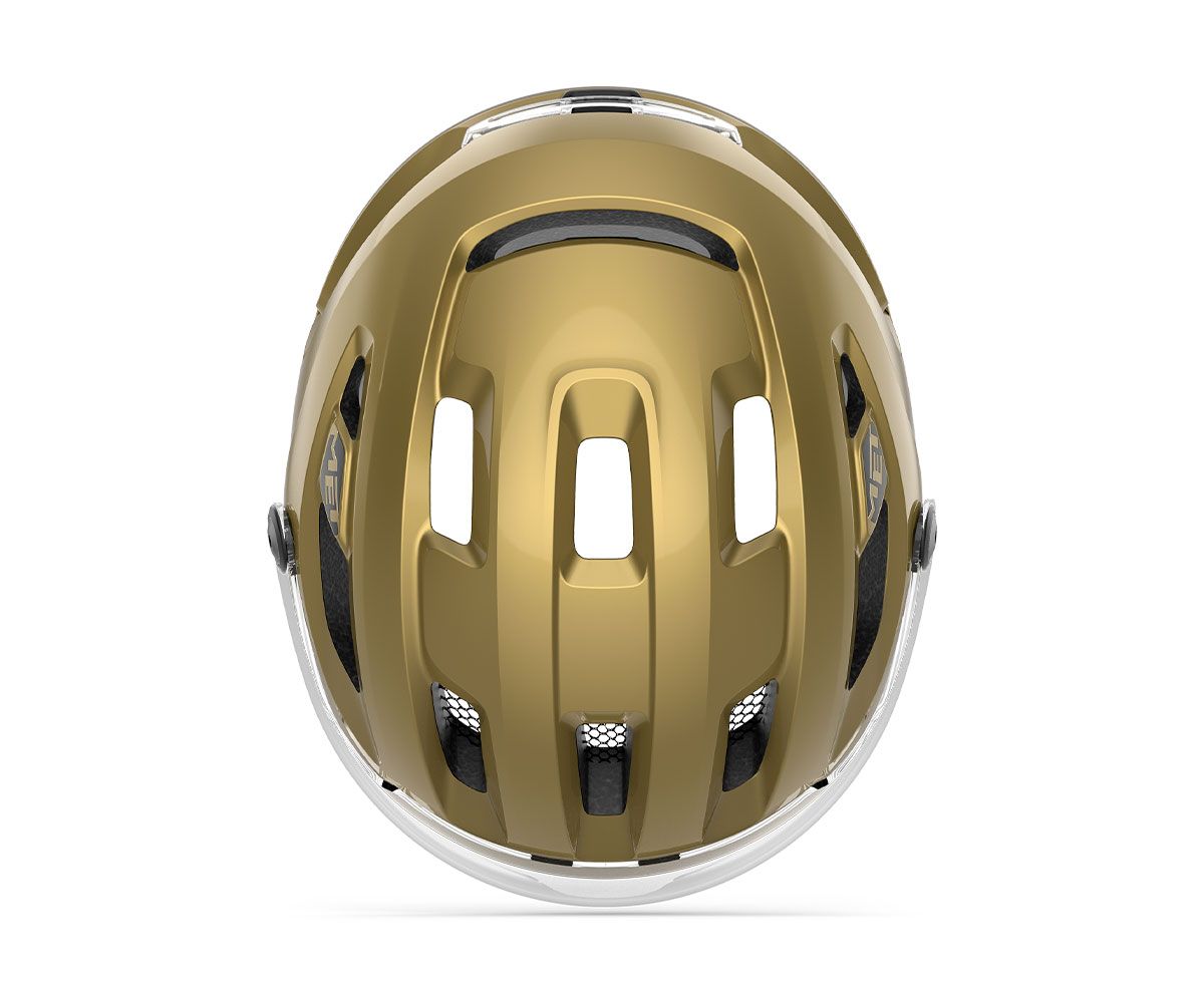 MET Intercity Mips is an E-Bike Urban Helmet with adjustable shield and magnetic light featuring Mips.