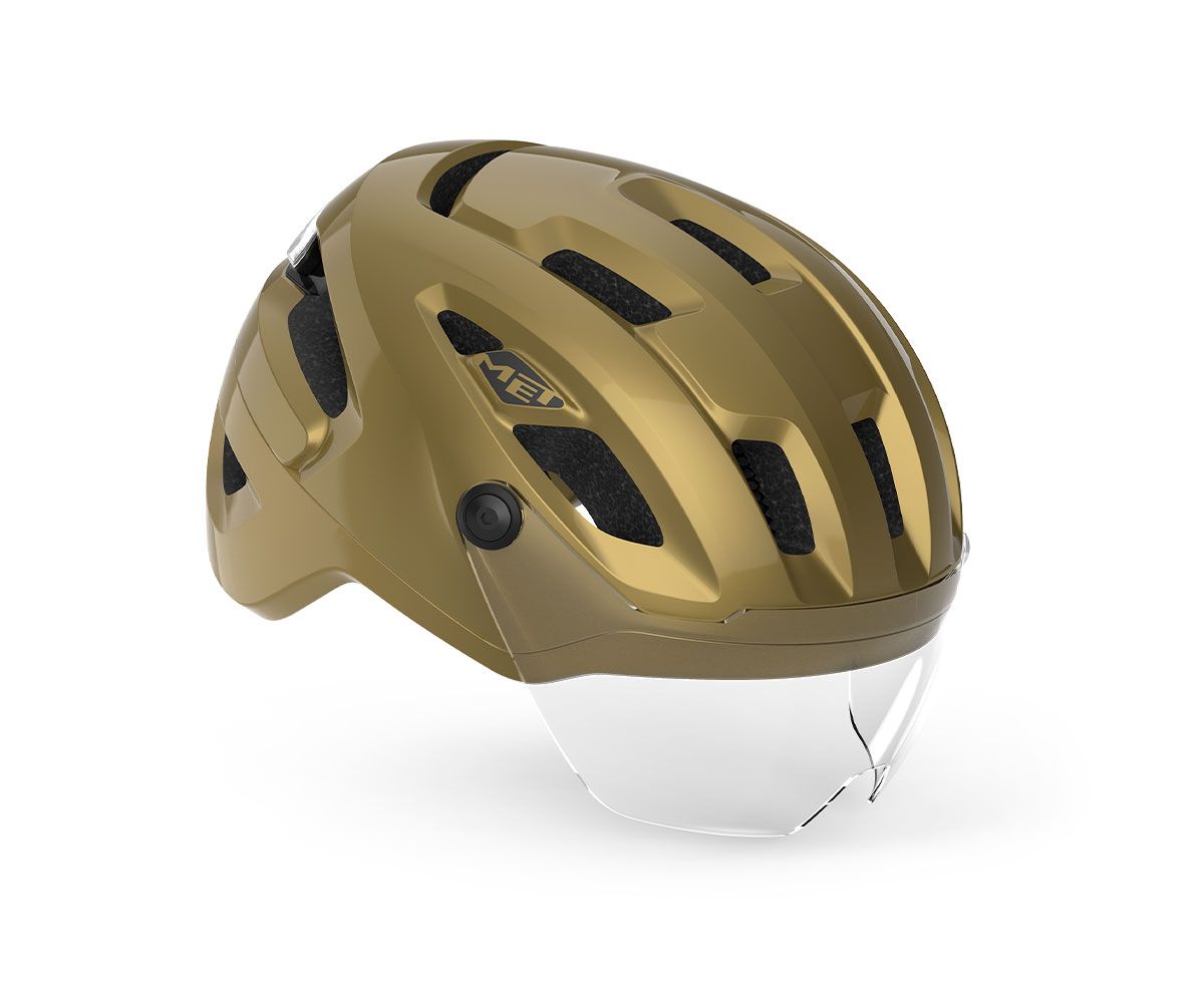 MET Intercity Mips is an E-Bike Urban Helmet with adjustable shield and magnetic light featuring Mips.