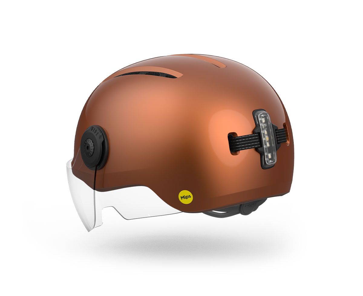 MET Vibe On Mips is an E-Bike Urban Helmet with rear USB LED light and high-durability adjustable windshield visor. It is NTA 8776 Certified.